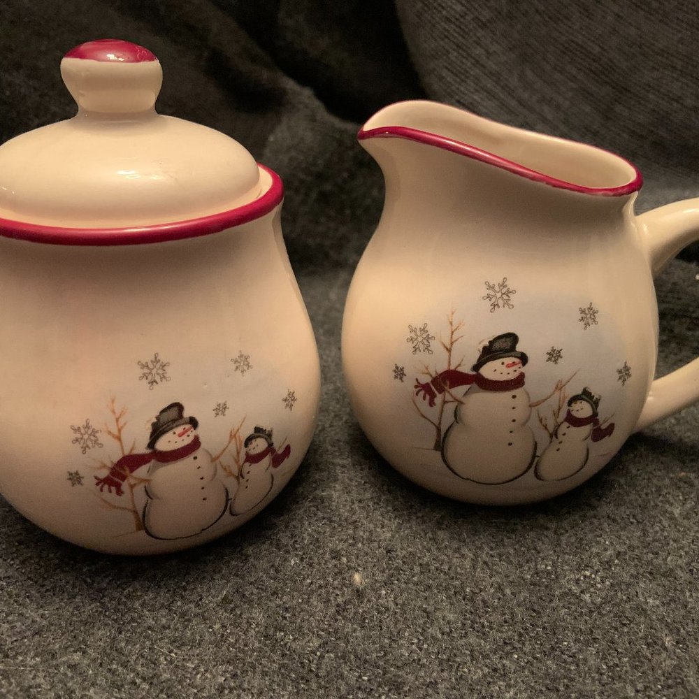 ROYAL SEASONS SNOWMEN Creamer and Sugar Snow Man Mint Condition